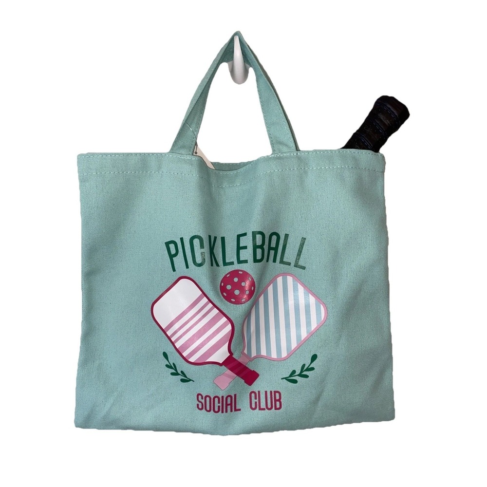 Pickleball Canvas Tote Bag Pink Green White Travel Court Preppy New Social Club